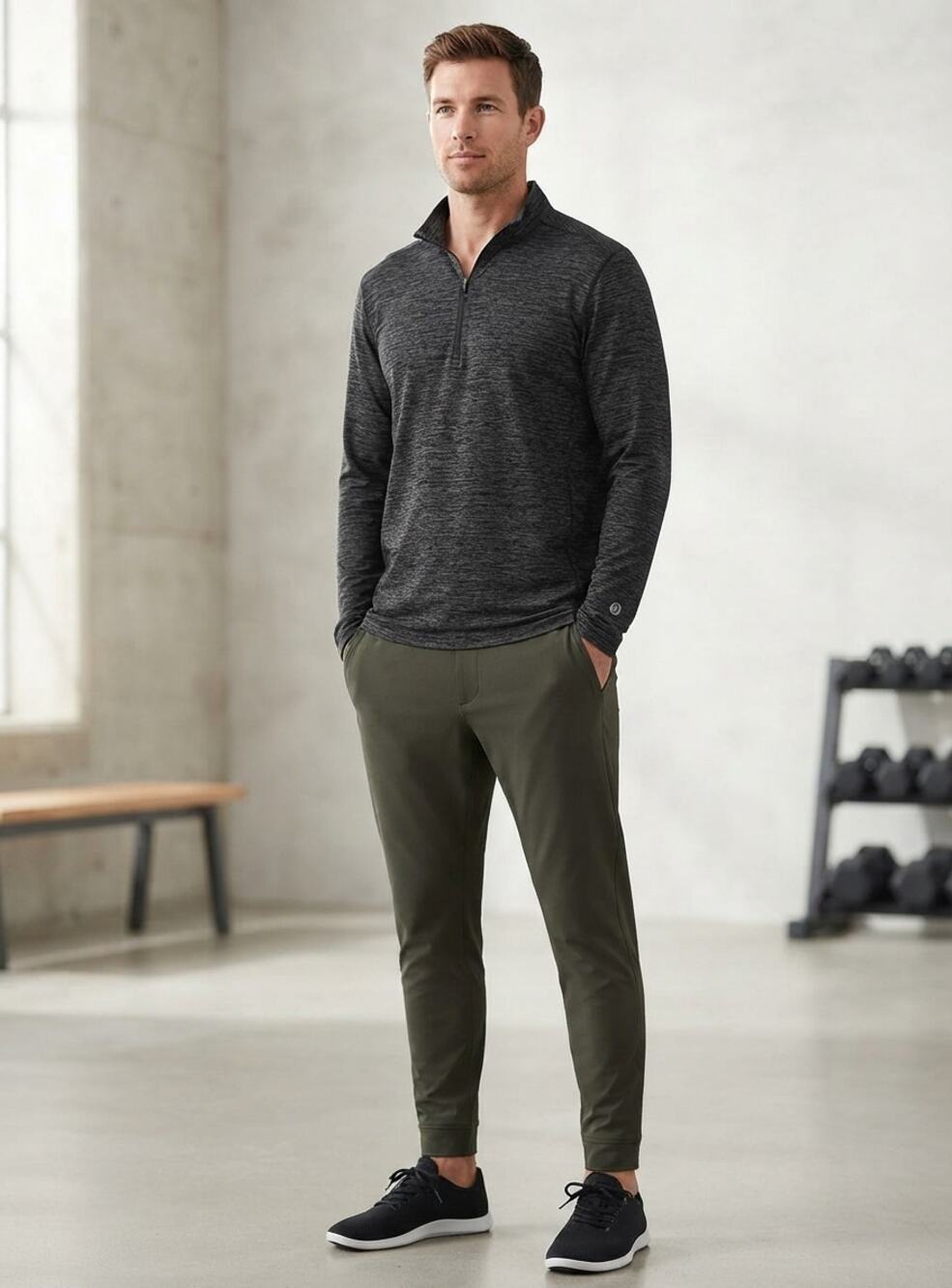 Lululemon Men's Heathered Gray Athletic Quarter Zip Pullover LS Shirt Size L EUC